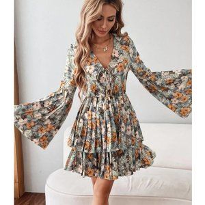 Shein floral pleated dress